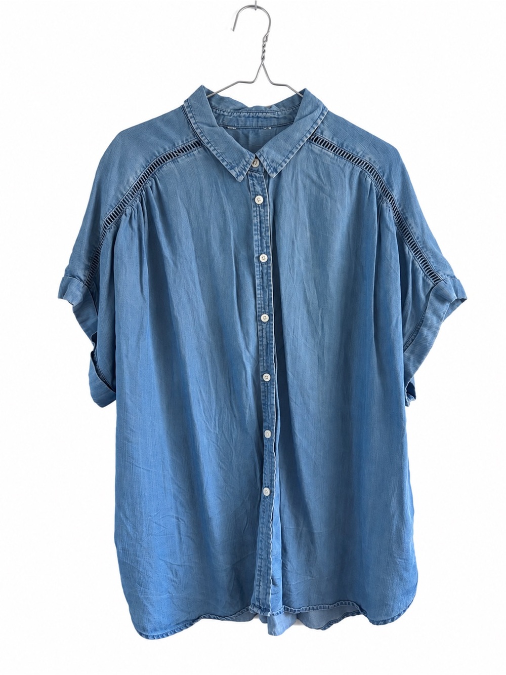 Light Blue Denim-Style Button Front Women's Top